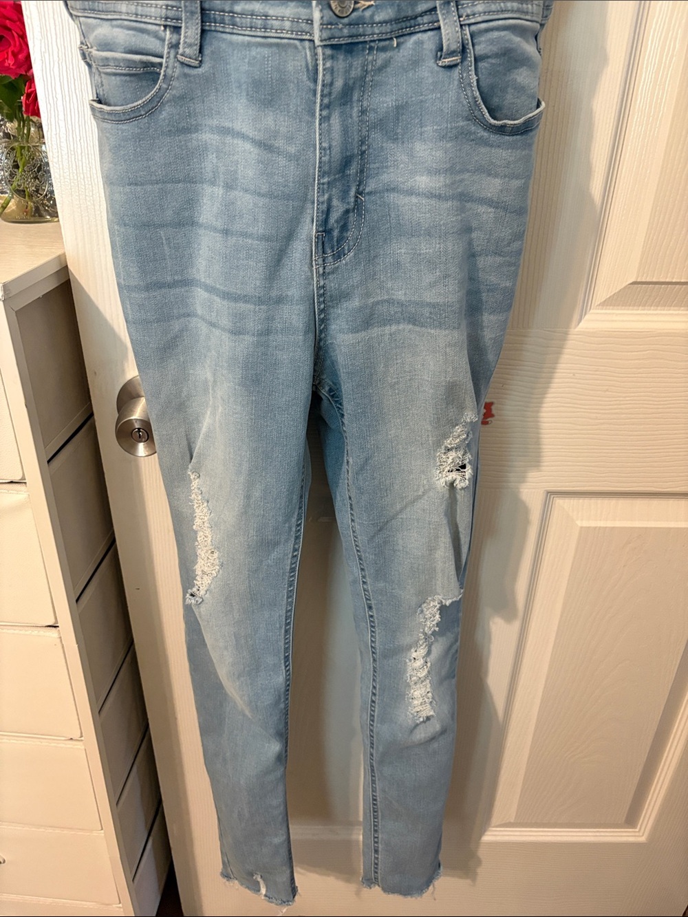 Distressed Denim Button-Front Overalls - Picture 5 of 7